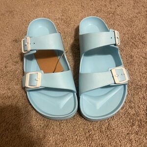 Women’s Light Blue Double-Buckle Slide Sandals